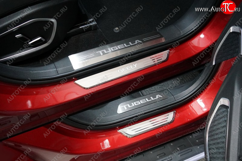 4 399 р. Накладки на пластиковые пороги, ТСС Тюнинг  Geely Tugella  FY11,HPBA4 (2019-2025) дорестайлинг, рестайлинг (лист шлифованный надпись Tugella)  с доставкой в г. Воронеж