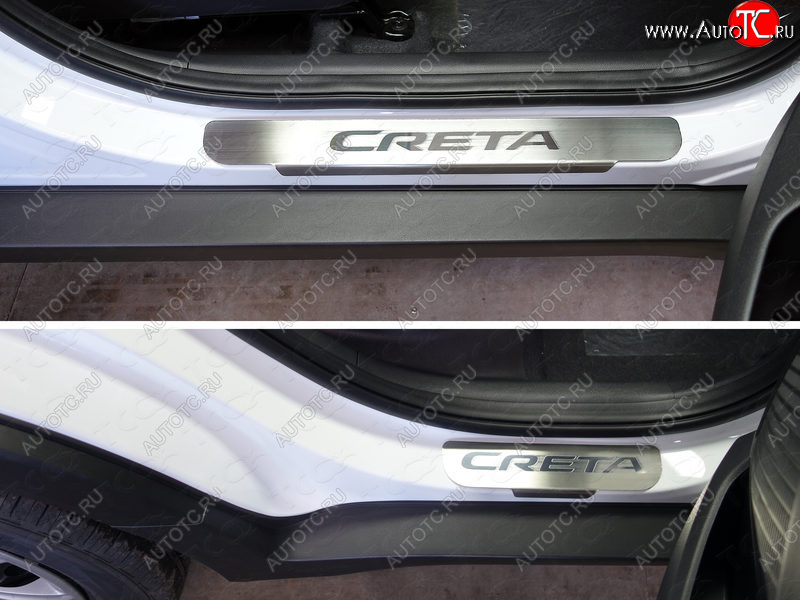 4 849 р. Накладки на пороги, ТСС Тюнинг  Hyundai Creta  GS (2015-2019) дорестайлинг (лист шлифованный надпись Creta)  с доставкой в г. Воронеж