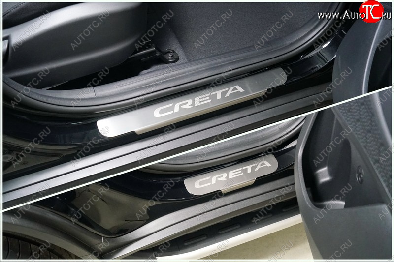 4 699 р. Накладки на пороги, ТСС Тюнинг  Hyundai Creta  SU (2020-2022) (лист шлифованный надпись Creta)  с доставкой в г. Воронеж