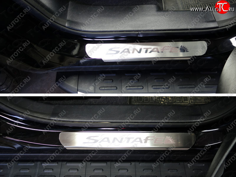 4 999 р. Накладки на пороги, ТСС Тюнинг  Hyundai Santa Fe  DM (2015-2019) рестайлинг (лист шлифованный надпись Santa Fe)  с доставкой в г. Воронеж