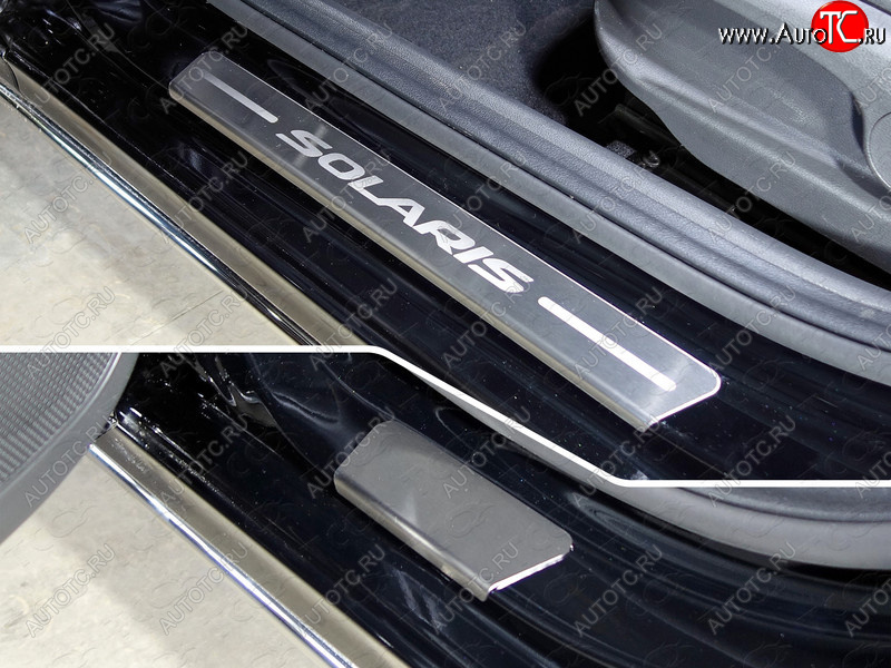 2 999 р. Накладки на пороги, ТСС Тюнинг  Hyundai Solaris  HCR (2017-2020) седан дорестайлинг (лист шлифованный надпись Solaris)  с доставкой в г. Воронеж