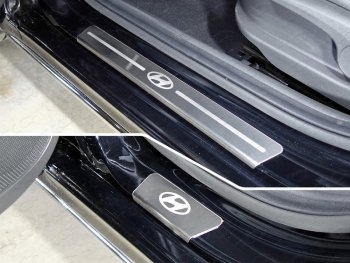 Накладки на пороги, ТСС Тюнинг Hyundai Solaris  RBr (2014-2017) седан рестайлинг, хэтчбэк рестайлинг (лист шлифованный логотип Hyundai)
