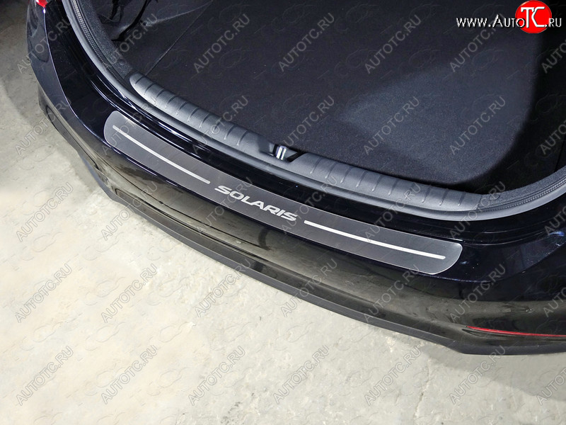 2 999 р. Накладка на задний бампер, ТСС Тюнинг Hyundai Solaris HCR седан дорестайлинг (2017-2020) (лист шлифованный надпись Solaris)  с доставкой в г. Воронеж