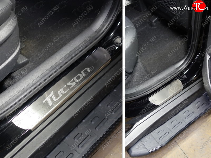 4 849 р. Накладки на пороги, ТСС Тюнинг  Hyundai Tucson  TL (2015-2018) дорестайлинг (лист шлифованный надпись Tucson)  с доставкой в г. Воронеж