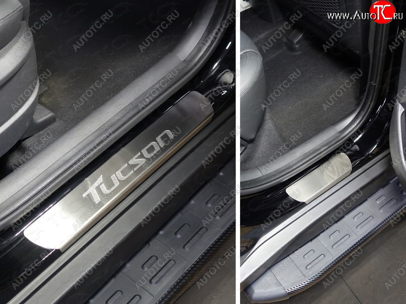 4 849 р. Накладки на пороги, ТСС Тюнинг  Hyundai Tucson  TL (2018-2021) рестайлинг (лист шлифованный надпись Tucson)  с доставкой в г. Воронеж
