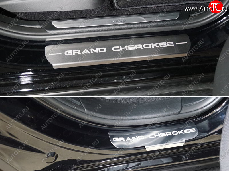 4 999 р. Накладки на пороги, ТСС Тюнинг  Jeep Grand Cherokee  WK2 (2013-2018) 1-ый рестайлинг (лист шлифованный надпись Grand Cherokee)  с доставкой в г. Воронеж