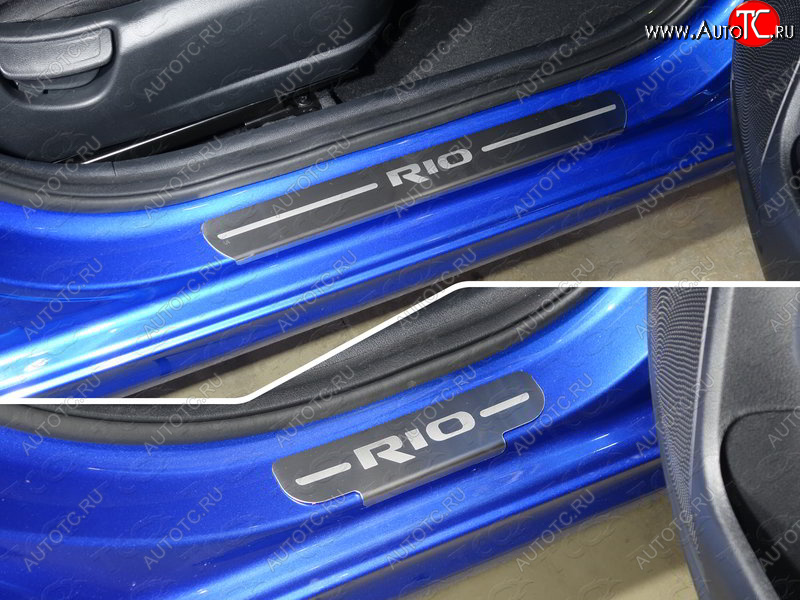 2 999 р. Накладки на пороги, ТСС Тюнинг  KIA Rio  4 YB (2017-2020) дорестайлинг, хэтчбэк (лист шлифованный надпись RIO)  с доставкой в г. Воронеж