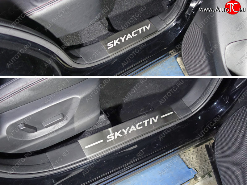 5 649 р. Накладки на пластиковые пороги, ТСС Тюнинг  Mazda CX-5  KE (2015-2017) рестайлинг (лист шлифованный надпись SKYACTIV)  с доставкой в г. Воронеж