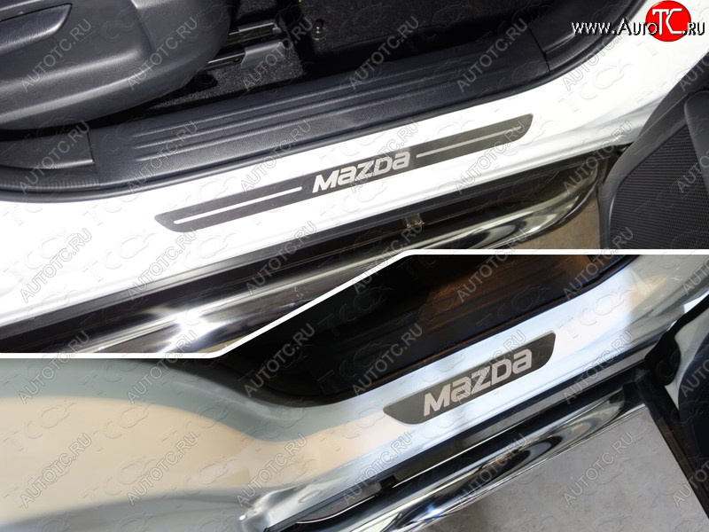 3 659 р. Накладки на пороги, ТСС Тюнинг  Mazda CX-5  KF (2016-2025) (лист шлифованный надпись MAZDA)  с доставкой в г. Воронеж