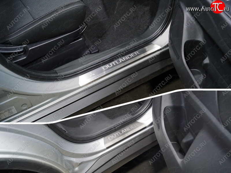 4 649 р. Накладки на пороги, ТСС Тюнинг  Mitsubishi Outlander  GF (2018-2022) 3-ий рестайлинг (лист шлифованный надпись OUTLANDER)  с доставкой в г. Воронеж