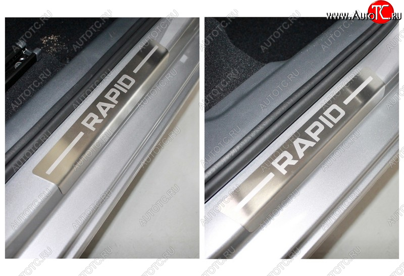 4 099 р. Накладки на пороги внутренние, ТСС Тюнинг  Skoda Rapid  MK2 (2019-2025) (лист шлифованный надпись Rapid)  с доставкой в г. Воронеж