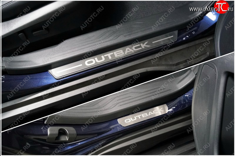 3 499 р. Накладки на пластиковые пороги, ТСС Тюнинг  Subaru Outback  BT (2019-2025) универсал (лист шлифованный надпись Outback)  с доставкой в г. Воронеж