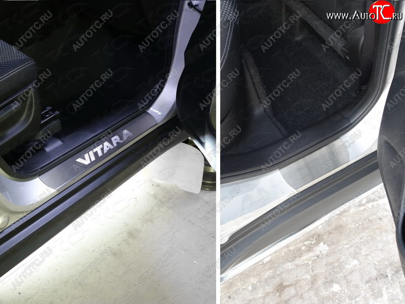 4 399 р. Накладки на пороги, ТСС Тюнинг  Suzuki Vitara  LY (2015-2019) дорестайлинг (лист шлифованный надпись Vitara)  с доставкой в г. Воронеж