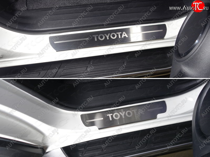 4 999 р. Накладки на пороги, ТСС Тюнинг  Toyota Fortuner  AN160 (2015-2020) дорестайлинг (лист шлифованный надпись Toyota)  с доставкой в г. Воронеж