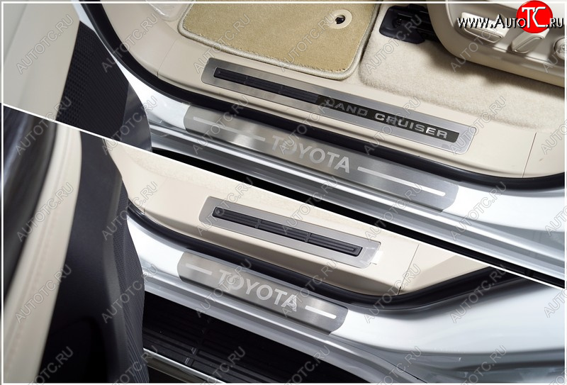 5 199 р. Накладки на пороги, ТСС Тюнинг  Toyota Land Cruiser  J300 (2021-2025) дорестайлинг (лист шлифованный надпись Toyota)  с доставкой в г. Воронеж