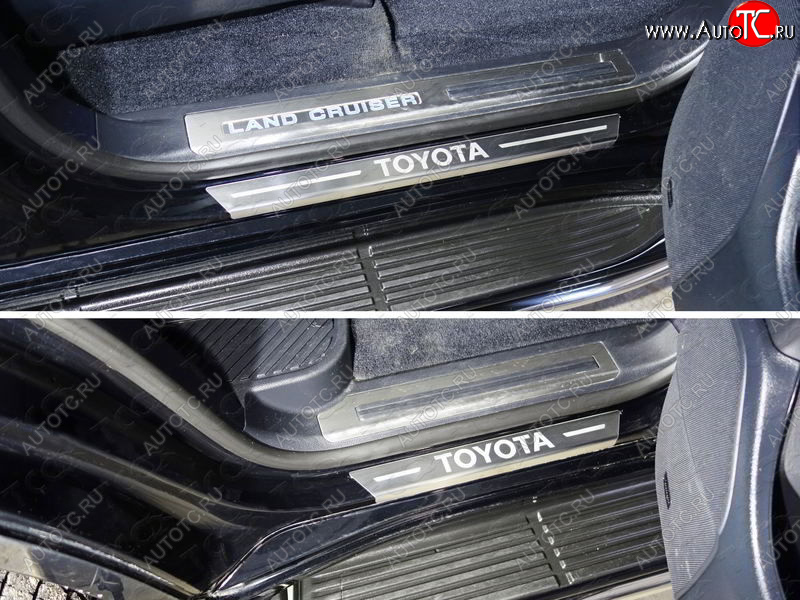 4 999 р. Накладки на пороги с гибом, ТСС Тюнинг  Toyota Land Cruiser  200 (2015-2021) 2-ой рестайлинг (лист шлифованный надпись Toyota)  с доставкой в г. Воронеж