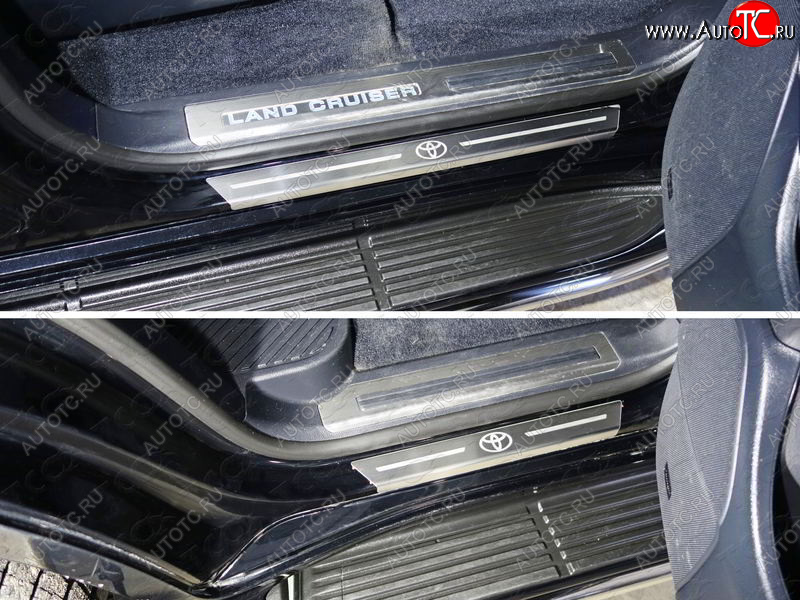 4 999 р. Накладки на пороги с гибом, ТСС Тюнинг  Toyota Land Cruiser  200 (2015-2021) 2-ой рестайлинг (лист шлифованный логотип Toyota)  с доставкой в г. Воронеж