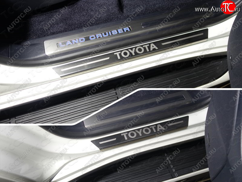 4 999 р. Накладки на пороги с гибом, ТСС Тюнинг  Toyota Land Cruiser  200 (2015-2021) 2-ой рестайлинг (лист шлифованный надпись Toyota)  с доставкой в г. Воронеж