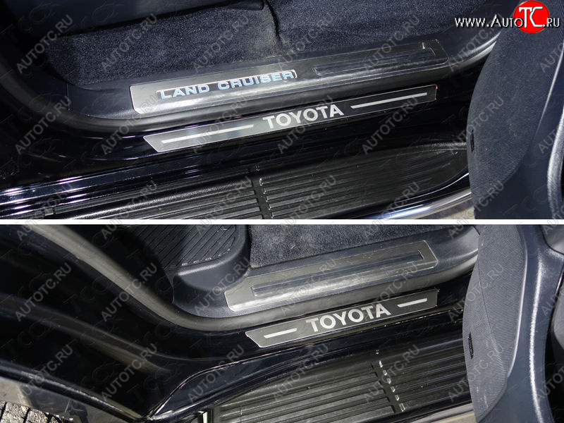 3 999 р. Накладки на пороги, ТСС Тюнинг  Toyota Land Cruiser  200 (2015-2021) 2-ой рестайлинг (лист шлифованный надпись Toyota)  с доставкой в г. Воронеж