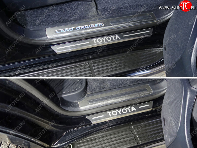 4 999 р. Накладки на пороги с гибом, ТСС Тюнинг  Toyota Land Cruiser  200 (2015-2021) 2-ой рестайлинг (лист шлифованный надпись Toyota)  с доставкой в г. Воронеж