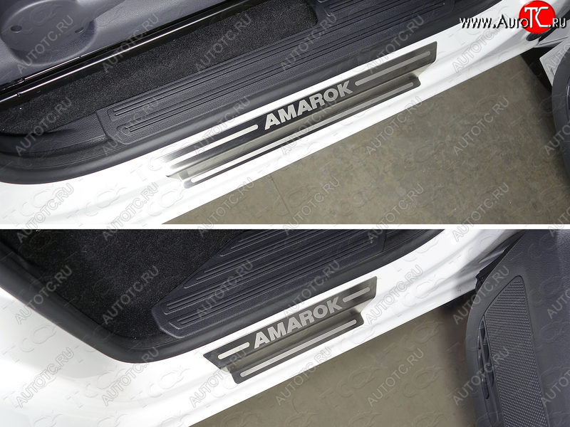 4 999 р. Накладки на пороги, ТСС Тюнинг  Volkswagen Amarok (2016-2022) рестайлинг (лист шлифованный надпись Amarok)  с доставкой в г. Воронеж