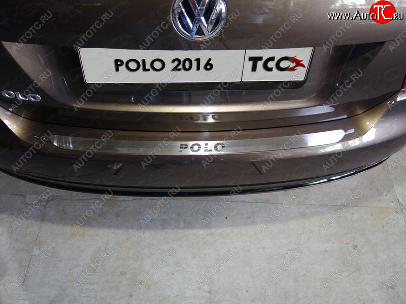 1 799 р. Накладка на задний бампе, ТСС Тюнинг  Volkswagen Polo  5 (2015-2020) седан рестайлинг, хэтчбек рестайлинг (лист шлифованный надпись Polo)  с доставкой в г. Воронеж