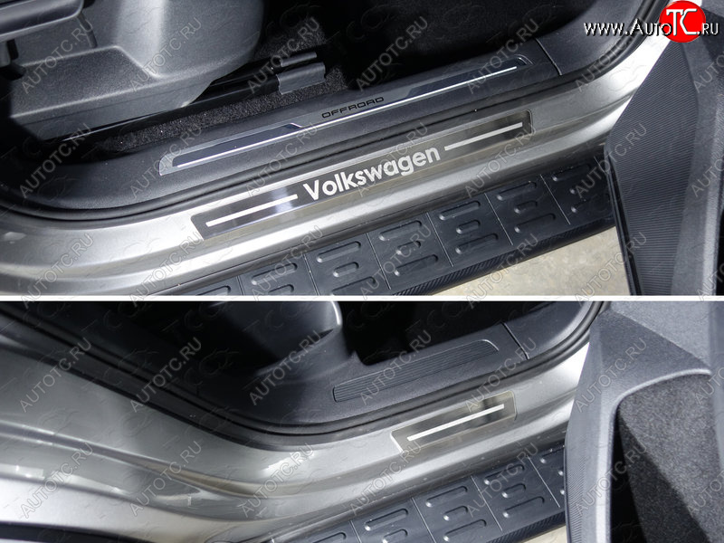 3 999 р. Накладки на пороги внешние ТСС Тюнинг  Volkswagen Tiguan  Mk2 (2016-2020) дорестайлинг (лист шлифованный надпись Volkswagen)  с доставкой в г. Воронеж