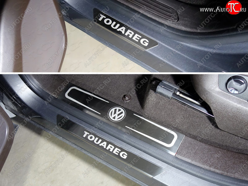 7 899 р. Накладки на пороги внутренние и внешние, ТСС Тюнинг  Volkswagen Touareg  2 NF (2014-2018) рестайлинг (шлифованные надпись)  с доставкой в г. Воронеж