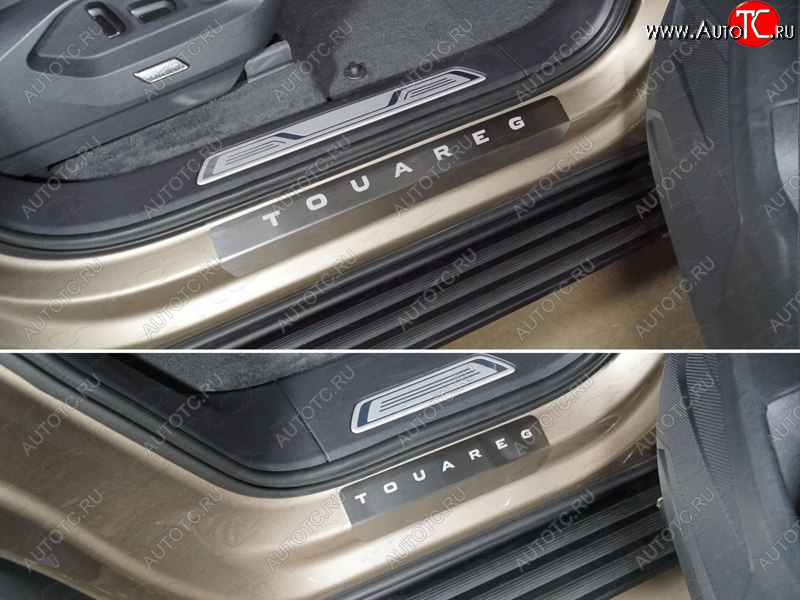 5 999 р. Накладки на пороги, ТСС Тюнинг  Volkswagen Touareg  3 CR (2018-2022) дорестайлинг (лист шлифованный надпись Touareg)  с доставкой в г. Воронеж