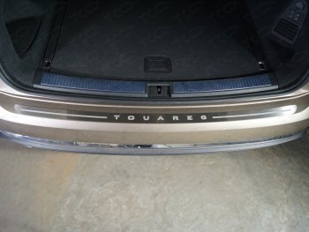 Накладка на задний бампер, ТСС Тюнинг Volkswagen Touareg  3 CR (2018-2022) дорестайлинг (лист шлифованный надпись Touareg)