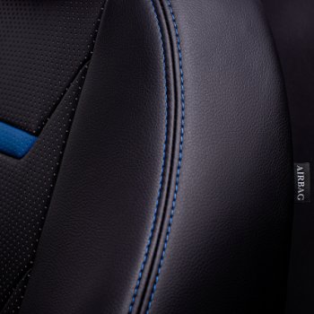 11 899 р. Комплект чехлов для сидений (РЗС 60/40 2П+1Г экокожа) ТУРИН -2 Lord Autofashion  Chevrolet Cruze  J300 (2009-2015) седан дорестайлинг, седан рестайлинг (черный, вставка черный+синий, строчка синяя)  с доставкой в г. Воронеж. Увеличить фотографию 8