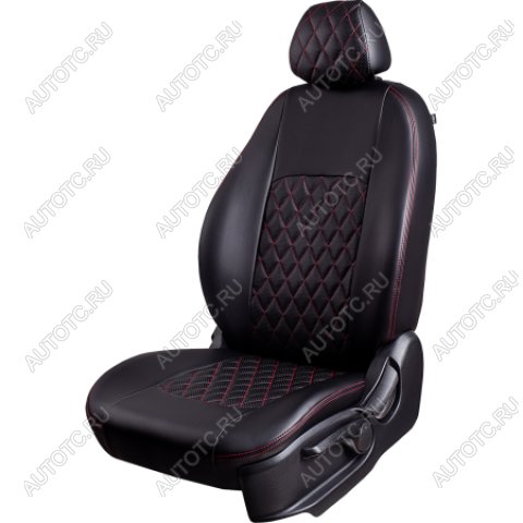 9 699 р. Комплект чехлов для сидений (ЦЗС 3Г Илана+Орегон) ТУРИН ст РОМБ Lord Autofashion  Datsun on-DO (2014-2019) седан дорестайлинг (черный, вставка черная+красная, строчка красная)  с доставкой в г. Воронеж