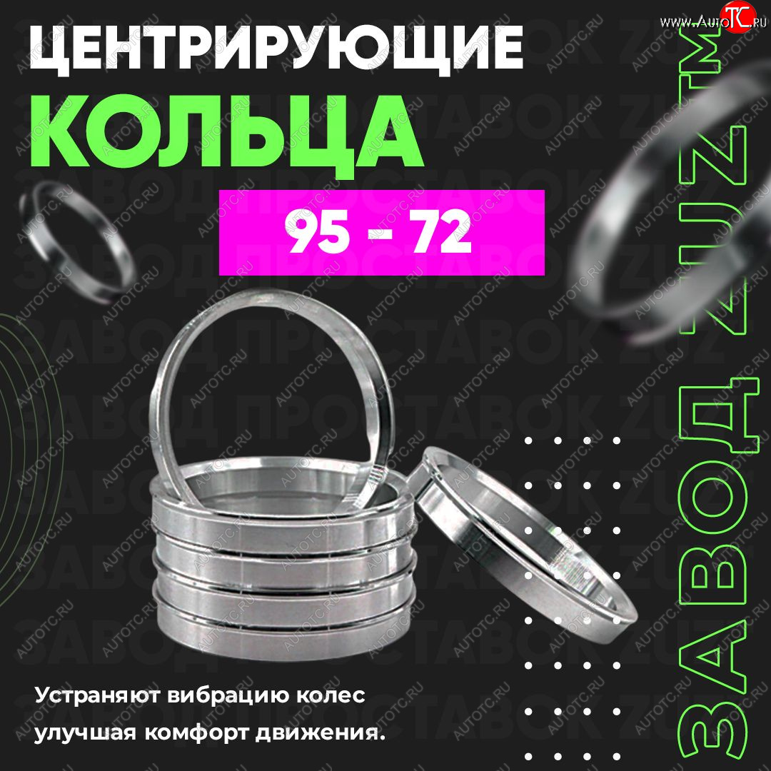 1 849 р. Центровочные кольца для дисков 95 - 72 (алюминиевые) 4шт. переходные центрирующие проставочные супинаторы на ступицу ЗАВОД ПРОСТАВОК ZUZ 95 - 72  с доставкой в г. Воронеж