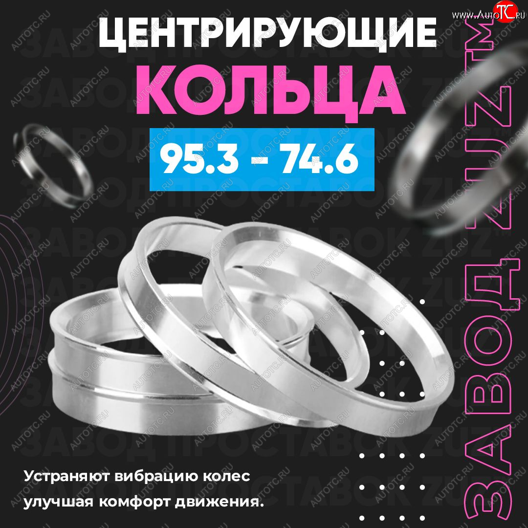 1 849 р. Центровочные кольца для дисков 95.3 - 74.6 (алюминиевые) 4шт. переходные центрирующие проставочные супинаторы на ступицу ЗАВОД ПРОСТАВОК ZUZ 95.3 - 74.6  с доставкой в г. Воронеж