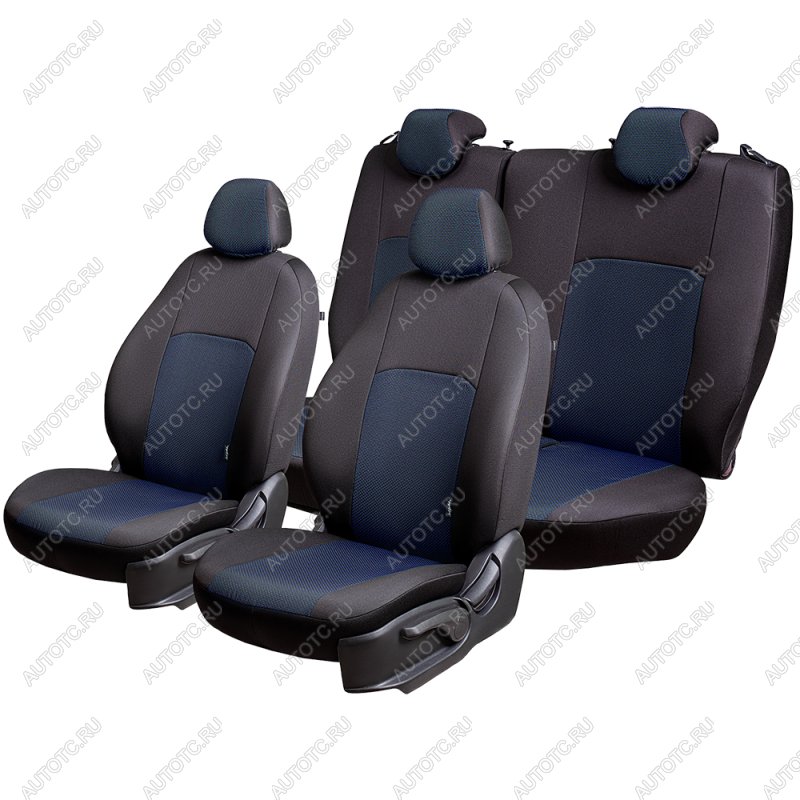 5 399 р. Чехлы для сидений (РЗСиС6040, ЖАККАРД) ДУБЛИН Lord Auto Ford Focus 3 седан рестайлинг (2014-2019) (черный/синий)  с доставкой в г. Воронеж