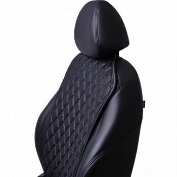 1 189 р. Накидка на сиденье (1 место Каир) ЛЮКС ст РОМБ Lord Autofashion   (черный, строчка черная)  с доставкой в г. Воронеж. Увеличить фотографию 2