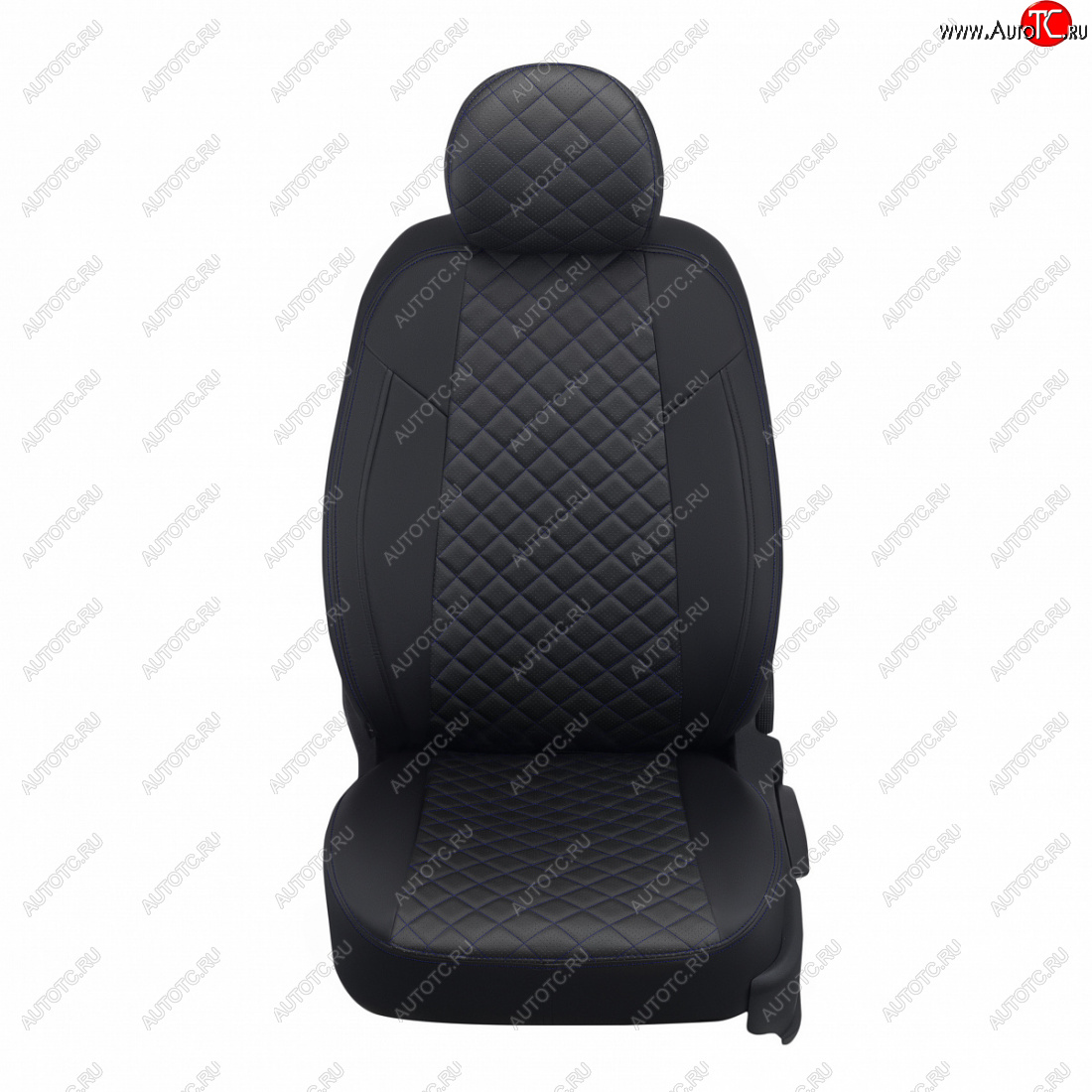 8 749 р. Чехлы сидений (экокожа, Classic) Автопилот Ромб  KIA Cerato  3 YD (2013-2019) дорестайлинг седан, рестайлинг седан (черный/синяя строчка)  с доставкой в г. Воронеж