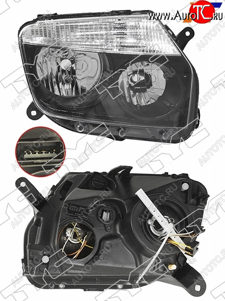 8 299 р. Фара правая (черная, под электрокорректор) TYC Renault Duster HS дорестайлинг (2010-2015)  с доставкой в г. Воронеж