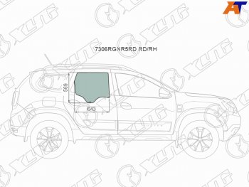 2 599 р. Стекло боковое опускное (Сзади Справа Цвет зеленый) Renault Duster 21-  Dacia Duster 17- XYG 7306RGNR5RD RD/RH  с доставкой в г. Воронеж. Увеличить фотографию 1