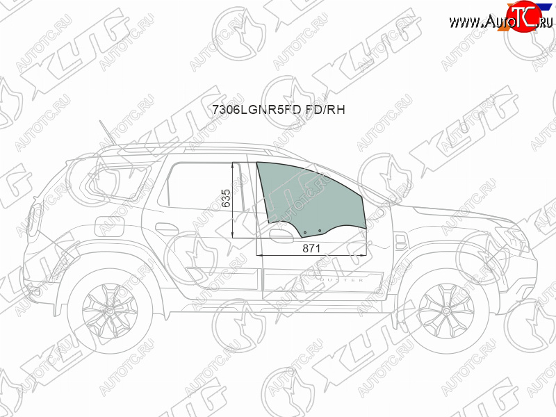 2 789 р. Стекло боковое опускное (Спереди Справа Цвет зеленый) Renault Duster 21-  Dacia Duster 17- XYG 7306RGNR5FD FD/RH  с доставкой в г. Воронеж