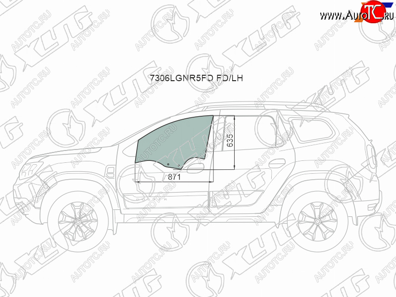 2 789 р. Стекло боковое опускное (Спереди Слева Цвет зеленый) Renault Duster 21-  Dacia Duster 17- XYG 7306LGNR5FD FD/LH  с доставкой в г. Воронеж