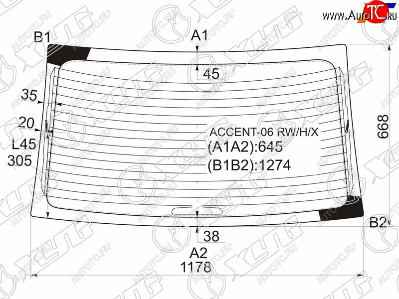 6 299 р. Стекло заднее (Цвет зеленый Обогрев) Hyundai Accent 06-11  Verna 06-09 XYG ACCENT-06 RW/H/X  с доставкой в г. Воронеж