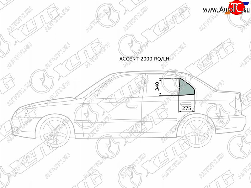 1 029 р. Стекло форточки (уголок) задней левой двери HYUNDAI ACCENT (сборка Россия) 45D 00-12                XYG ACCENT-2000 RQ/LH  с доставкой в г. Воронеж