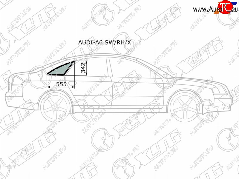 1 289 р. Стекло кузова боковое (не опускное) (Справа Цвет зеленый) Audi A6 97-05  S6 99-04 XYG AUDI-A6 SW/RH/X  с доставкой в г. Воронеж