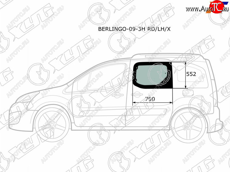2 789 р. Стекло боковое опускное (Сзади Слева Цвет зеленый) Citroen Berlingo 08-22  Peugeot Partner 08-15 XYG BERLINGO-09-3H RD/LH/X  с доставкой в г. Воронеж