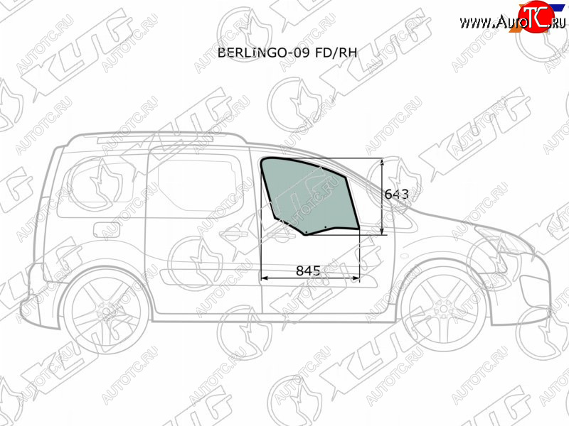 3 079 р. Стекло боковое опускное (Спереди Справа Цвет зеленый) Citroen Berlingo 08-22  Peugeot Partner 08- XYG BERLINGO-09 FD/RH  с доставкой в г. Воронеж