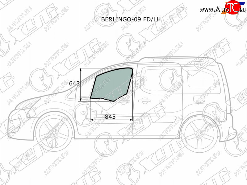 3 079 р. Стекло боковое опускное (Спереди Слева Цвет зеленый) Citroen Berlingo 08-22  Peugeot Partner 08-1 XYG BERLINGO-09 FD/LH  с доставкой в г. Воронеж