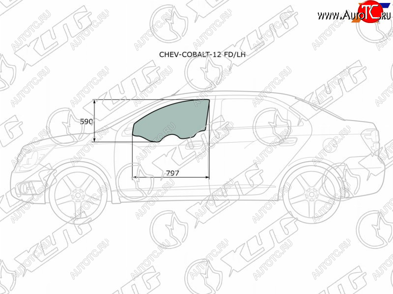 2 799 р. Стекло боковое опускное (Спереди Слева Цвет зеленый) Chevrolet Cobalt 13-  Ravon R4 16-20 XYG CHEV-COBALT-12 FD/LH  с доставкой в г. Воронеж