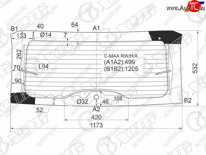 10 999 р. Стекло заднее (Цвет зеленый Обогрев) Ford C-MAX 03-10 XYG C-MAX RW/H/X  с доставкой в г. Воронеж