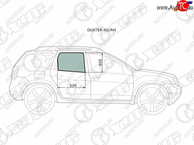2 349 р. Стекло боковое опускное (Сзади Справа Цвет зеленый) Nissan Terrano 14-22  Renault Duster 10-21  XYG DUSTER RD/RH  с доставкой в г. Воронеж